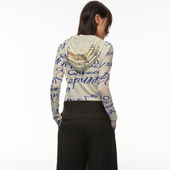 H&M Studio Collection Mesh Hoodie‎ Embellish Jewel Light Graffiti Top Shirt XXS - Picture 4 of 4